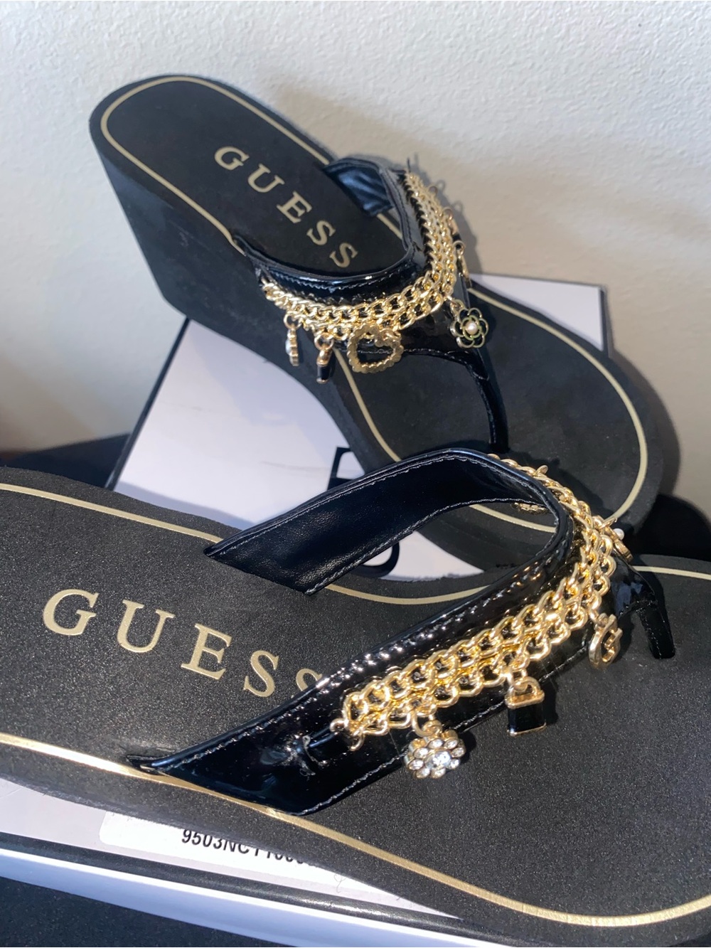 GUESS Women's Sutton Charms EVA Thong Wedge Sandals